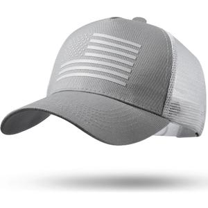 American Flag Trucker Hat Light Grey (Gray)