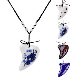 LMS 6 Hole Ceramic Strawfire Mini Ocarina Legend of Zelda Triforce Design with Free Tutorial Songbook (Blue & white)