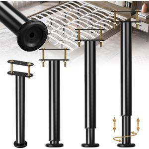 4 Pcs Adjustable Bed Frame Center Support Legs, Heavy Duty Cold Rolled Steel Bed Slat Support Legs With Wider Base, Bed Frame Leg Replacement, Furniture Support Reinforcement Kit, Height 13.8-23.6