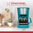 Holstein Housewares 5 Cup Drip Coffee Maker Compact and User-Friendly with Auto Pause & Serve, Reusable Filter, Measuring Spoon & Glass Carafe, Office & Dorm Use, Teal