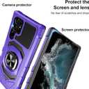 Heavy Duty Protection Case for Samsung Galaxy S22 Ultra Phone Case with Built-in Screen Protector, Military Grade Shockproof 360 Degree Metall Ring Kickstand Travel Cover Shell (Purple)