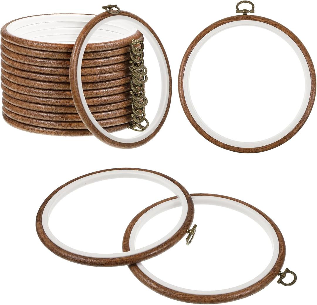 15Pcs 6 Inch Round Embroidery Hoops Frame, Circle Display Cross Stitch Hoop Frame Imitated Wood Embroidery Frames for Art Craft Handy Sewing Decoration