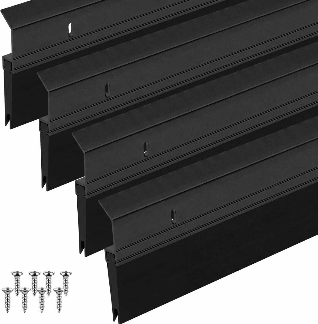 Hushee 4 Pack 36 Inches Metal Door Sweep Double Rubber Aluminum,Black