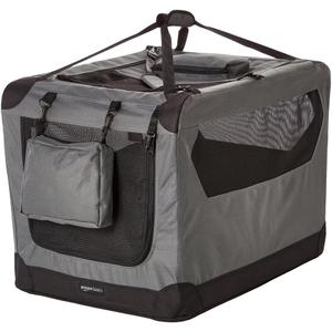 Amazon Basics Folding Portable Soft Pet Dog Crate Carrier Kennel with Fleece Pad, 30 x 21 x 21 inches, Grey
