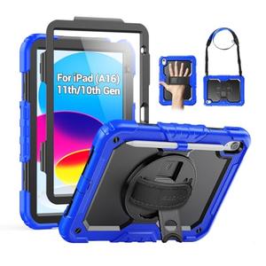 SEYMAC Case for iPad (A16) 11th/10th Generation 2025/2022 (11″/10.9″), Sturdy Heavy Duty Full-Body Shockproof Protective Case with Screen Protector, Rotating Stand, Hand/Shoulder Strap, Black/Blue