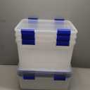 HOMZ 4-Pack Latching Lid, Large Clear Plastic Storage Bins with Lids, 31 Quart, Blue Latch - Stackable Container Boxes for Home, Bathroom, and Office Organization