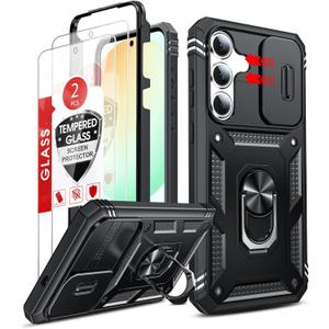 LeYi for Samsung Galaxy S25-FE Case: Samsung S25FE Case with 2 PCS Screen Protector, Slide Camera Cover & Magnetic Stand, Military-Grade Active Outdoor Daily Protection Funda Samsung S 25 FE, Black