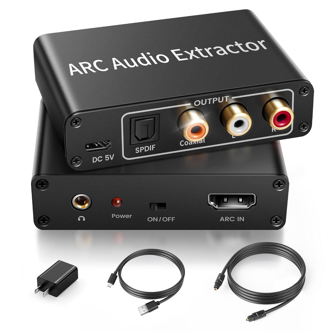 HDMI ARC Audio Extractor 4K@60Hz, 192KHz HDMI ARC Audio Adapter Converter Splitter to Optical TOSLINK SPDIF + RCA L/R+ Coaxial and Analog 3.5mm Stereo for Soundbar HDTV Speaker Amplifier Headphones