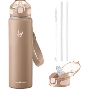 Enerbone 32 oz Insulated Water Bottle, Stainless Steel Bottle with Carrying Strap, Double-Wall Vacuum Insulation Design, Leakproof Sports Bottle with Straw, Keep Drinks Cold or Hot for Hours