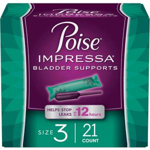 Poise Impressa Incontinence Bladder Support for Women, Bladder Control, Size 3, 21 Count (Packaging May Vary)