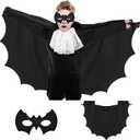 Bat Costume Mask 2-Piece, Bat wings Vampire Costume, Vampirina Cape, Black Halloween Costume for Children Aged 3-13 Years, Carnival (43.3in/31.5in)