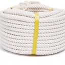 Natural Cotton Craft Rope 1/2 Inch x 100 Feet, 4-Strand Twisted Cotton Ropes, Natural Thick White Soft Rope Cord for Sports, Dcor, Pet Toys, DIY Crafts, Macram & Indoor Outdoor Use