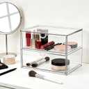2 x Prsildan Acrylic Makeup Organizer, 2 Pack Stackable Clear Storage Drawers for Baby Bottles Desk Organizers with 2 Drawers for Countertop Vanity Nursery Modular System for Cosmetics Jewelry