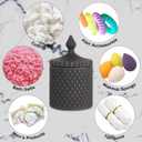 Qtip Holder Dispenser Apothecary Glass Jar - Bathroom Storage Canister for Cotton Ball, Pad, Hair Tie, Bath Salts, Floss - Vanity Organizer (Black, Large)
