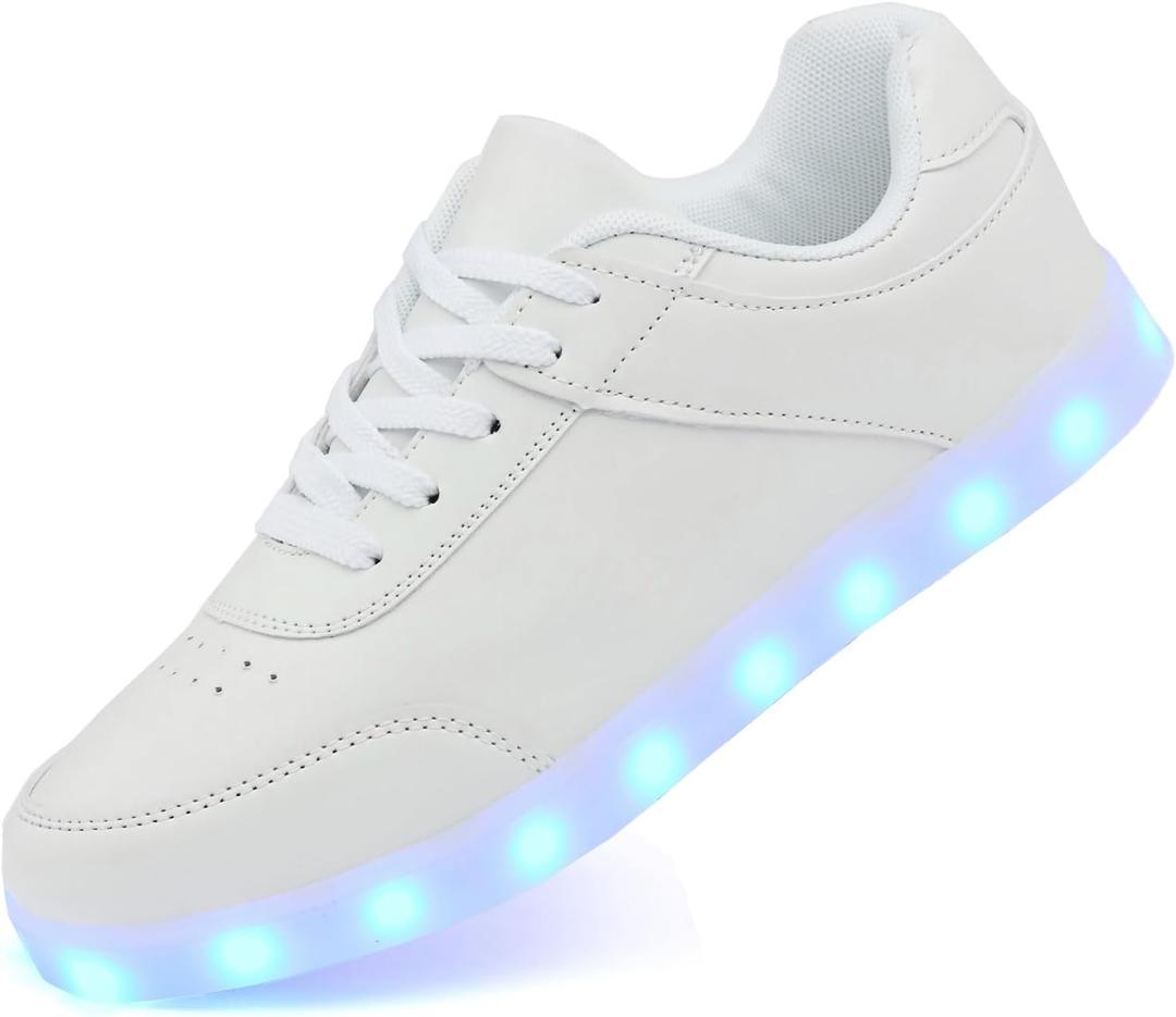 LED Unisex Light Up Shoes High Top Luminous Flashing USB Charging Lace Up Couples Sneakers for Women Men DWhite40