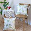 Pillow Covers 18 x 18 Inches Set of 2 White Soft Throw Pillow Covers Farmhouse Decoration Exquisite Embroidery Cushion Covers for Home Bed Couch Sofa (Garden-green)