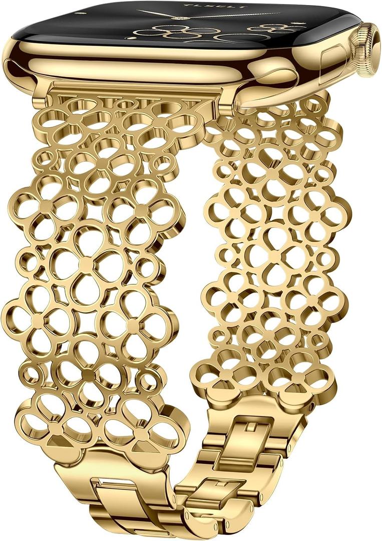 Metal Bands Compatible with Apple Watch 38mm 40mm 41mm 42mm  for Women, Lucky Clover Bracelets Dressy Stainless Steel Strap for iWatch Series 11 10 9 8 7 6 5 4 3 SE Ultra