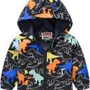 Boys' Hooded Dinosaur Jacket Windbreaker Outerwear (1-2T, Black)