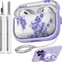 Inesore for Airpods Pro 2nd Generation Case Cover with Lock, Flowers Cute AirPod Pro 2 Case for Girls Women with Keychain for AirPods Pro Case (2023 USB-C /2022 Lightning / 2019) -Purple