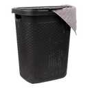 Mind Reader Slim Laundry Hamper with Lid, 50L Clothes Basket, Premium Wicker Design, Plastic, Black