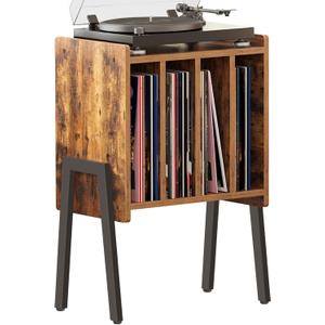 TUTOTAK Record Player Stand, Record Storage Table, End Table with Vinyl Holder Display Shelf, Side Table, Turntable Stand, Nightstand V1TB01BB045 (Rustic Brown)