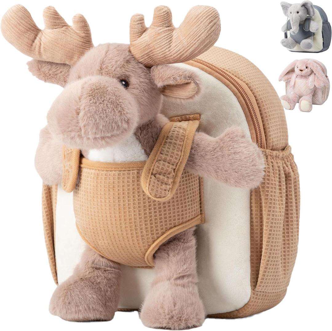 Moonkie Hug & Go Reindeer Toddler Backpack  Soft Plush Bag with Take-Along Toy for Kids Aged 24 | Ideal for Daycare, Travel & Birthday Gifts