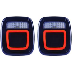 Smoked Halo Tail Lights Square Rear Combination Tail Lights Lamps Assembly Replacement for 1976-2006 Wrangler TJ YJ CJ5 CJ7 with Passenger and Driver Side Marker Stop Turn Signal Brake Lights, 2Pcs
