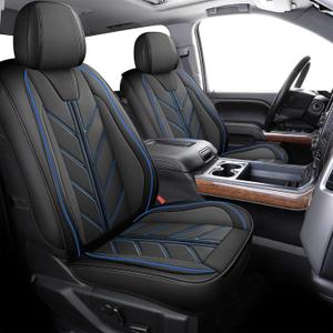 Pickup Seats Covers Compatible with Chevy Silverado 1500 GMC Sierra 2007-2024 Custom Trail Boss High Country LT LTZ SSV Waterproof Leather Seat Covers,(Blue_Line)