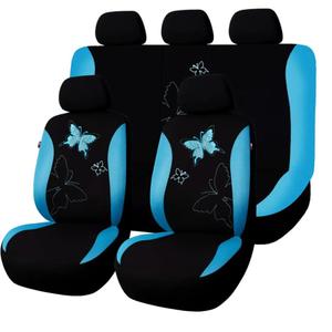 Flying Banner Butterfly car seat Covers 2l Set Fashion Universal Lady Woman Female Rear Bench Back Split Colorized (Mint Blue, Full Set - Lace)