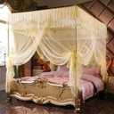 NKM Stainless Steel Adjustable Canopy Bed Frame, Suitable for Twin,Full,Queen and King Size, Thicken Bed Frame Bracket for Metal Bed or Wood Bed Mosquito Curtains Bedroom décor