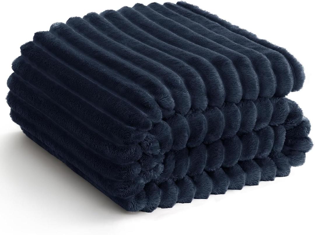 Soft Navy Blue Queen Size Blanket for Bed - 300GSM Cozy Bedding Fleece Blanket for Men, Large Lightweight Sofa Couch Cover Bed Blankets for Her Him, Home Room Decor, Navy Blue, 90x90 Inches