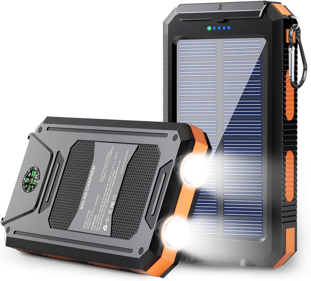Solar Power Bank - 36800mAh Solar Phone Charger, USB-C QC3.0 Fast Charger with LED Flashlight, IP65 Waterproof Portable Power Bank for Camping, Hiking Outdoor Activities Orange