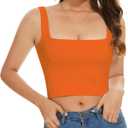 Womens Sleeveless Crop Tops Square Neck Double Layer Workout Fitness Basic Cropped Tank Top (Large, 06-orange)