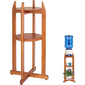 Natural Solid Wood Water Dispenser Floor Stand(32.8" Hight-11.2" Wide) Drink Dispenser Floor Stand with 2 Round Shelfs Included for 1-5 Gallon Water Bottles/Crocks, Water Jug and Plant Stand-Light (Light Brown Color)