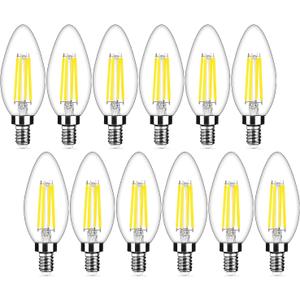 12-Pack Dimmable E12 LED Candelabra Bulbs 40Watt Equivalent, 5000K Daylight White, 450Lumens, 4W B11 Vintage Chandelier Light Bulbs, LED Filament Clear Glass Candle Lamp for Ceiling Fan Home Decor