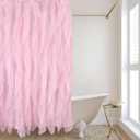 REISEN Pink Ruffle Shower Curtains for Bathroom Farmhouse Sheer Shower Curtain, 72 x 72 Inches
