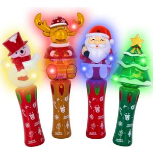 ArtCreativity Christmas Light Up Spinner Wands  Set of 4 Festive Designs with Multicolored LEDs  Fun Christmas Light Up Toys and Spinning Wands for Kids, Great Holiday Stocking Stuffers and Gifts