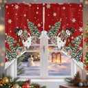 Merry Christmas Swag Valance Curtain,Snowman Xmas Tree Swag Curtains Rod Pocket Valances for Windows,Snowflake on Red Swag Topper Kitchen Valance for Bedroom/Living Room/Bathroom (28"W x 36"L (Pack of 2))