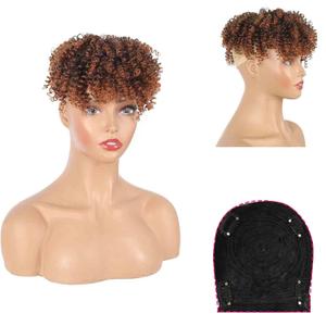 Afro Kinky Curly Toppers for Women - Synthetic Ombre Brown Top Hair Pieces Clip on With Bangs, Convertible Toupee & Tooper for Thinning Hair, Short Curly, 30#