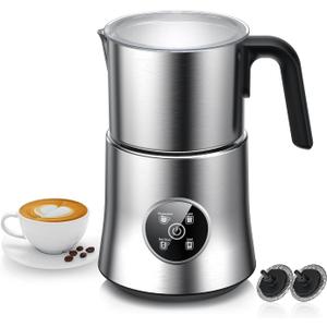 Milk Frother, Detachable Large-Capacity Electric Frother, Milk Steamer for Coffee, Cappuccino, Latte, Choc, Stainless Steel Jug, BPA-Free Transparent Lid