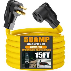 15FT EV Charger Adapter Cord Compatible with NEMA 6-50P to 14-50R, 50 Amp Welder to 50 Amp EV for Level 2 Charging, 3 Prong Male to 4 Prong Female Power Cord, STW 10 AWG/4C, ETL Listed