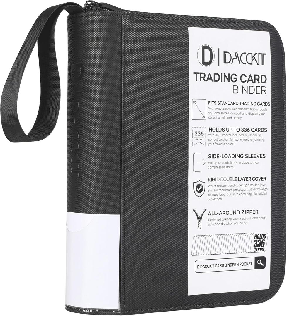 D DACCKIT Trading Card Binder 4 Pocket - Fits 336 Cards21 Side-Loading Pages, Card Binder No Rings Folder for Collectible Games, Sports, TCG (Model DClassic Black)