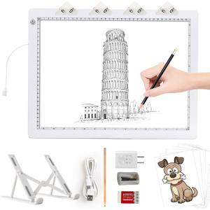 A3 Light Pad with Foldable Stand, UL Certified Adapter, 8000 Lux Super Bright Ultra Thin Pad for Cricut Weeding Vinyl, Artist Drawing Light Box/Board/Table for Tracing, Sketching - White