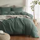 SE SOFTEXLY Muslin Duvet Cover Oversized King Size, 100% Washed Cotton Duvet Cover Set, Ultra Soft Comforter Cover Linen Like, 3 Pieces Gauze Duvet Cover with 2 Pillowcases, 98"x120", Forest Green