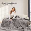 McJaw Electric Heated Blanket 84'' x 90'' Queen Size Flannel Fabric, Keep Your Warm All Night, Dual Controllers, 4 Heating Levels& 10 Hours Auto Shut-Off, Silver