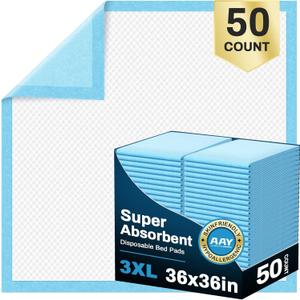 AAY Disposable Bed Pads 36" x 36" (50 Count) , Extra Large Heavy Duty Incontinence Underpads, Super Absorbent 3XL Chucks Pee Pads for Adults, Kids, Pets, Puppy Training