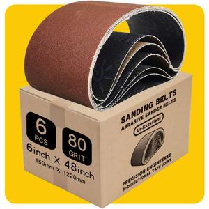 6 x 48 Inch 80 Grit Sanding Belt | Premium Aluminum Oxide Sanding Belt | Premium Sander Sandpaper - 6 Pack
