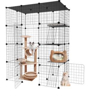 Large Cat Cage,4-Tier Catio Outdoor Cat Enclosure,DIY Cat Kennel,Cat Cages Indoor and Outdoor for 1-3 Cats