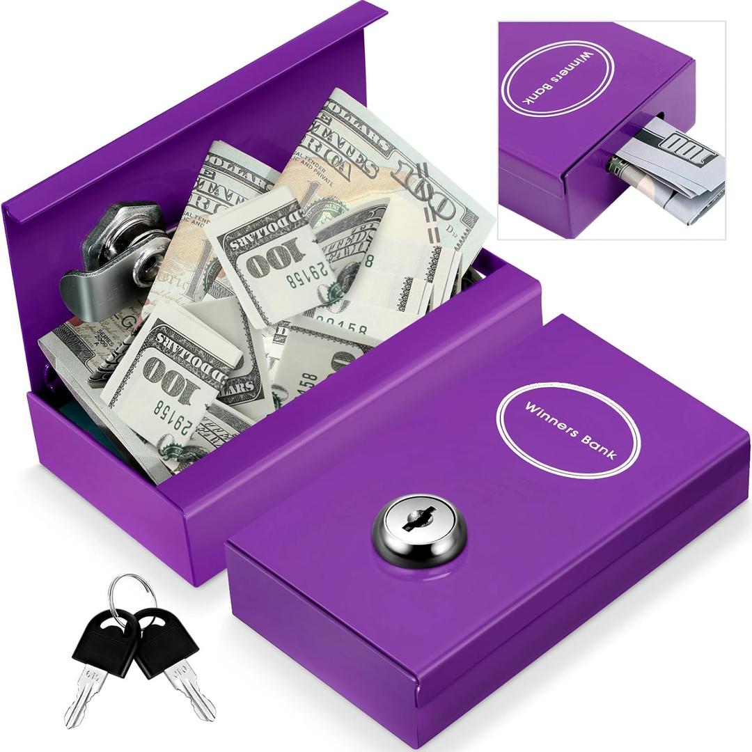 Reallnaive 1 Pack Metal Box for Gamblers Pocket Sized Winner Bank Casino Cash Box with 2 Keys Portable Casino Money Safe strongbox for Cash Saving Go Home Money Gifts (Purple)