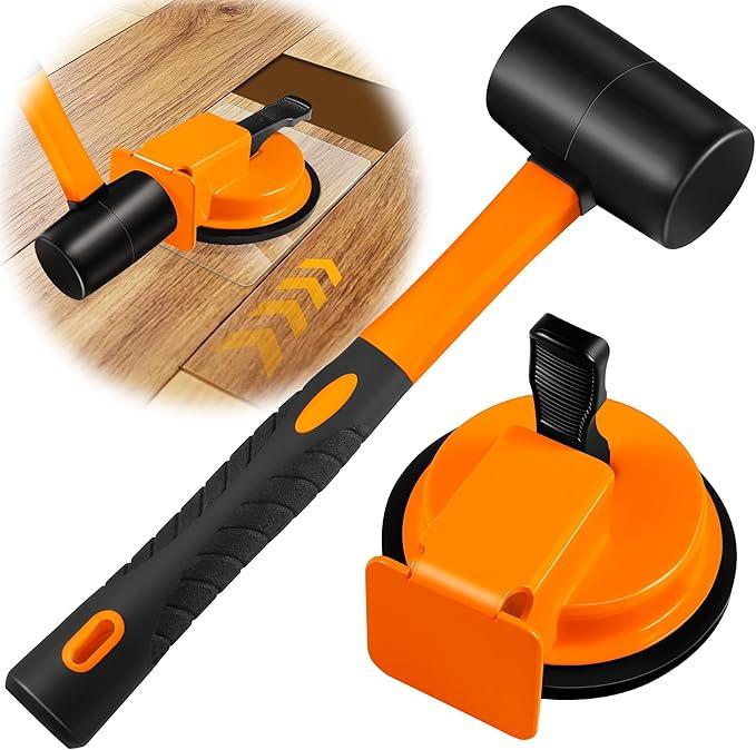 Floor Gap Fixer Tool with Rubber Mallet, Iron Body & Strong Suction Cup, Includes 5 Sticky Pads for Laminate, Vinyl, Wood & Tile Flooring Installation and Repair